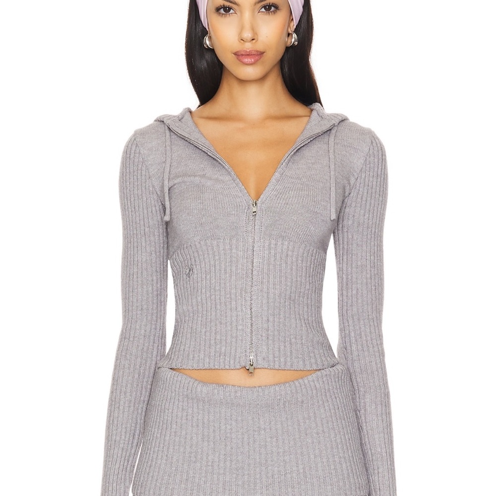 Frankie's Bikinis Gray Ribbed Sweater and Flare Pants Set - Picture 2 of 2